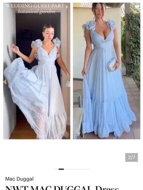 Mac Duggal Powder Blue Ruffled Shoulder Maxi Dress